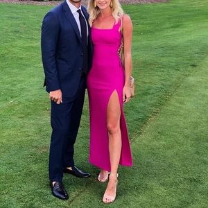 Hot Pink Maxi Dress with Slit at Front